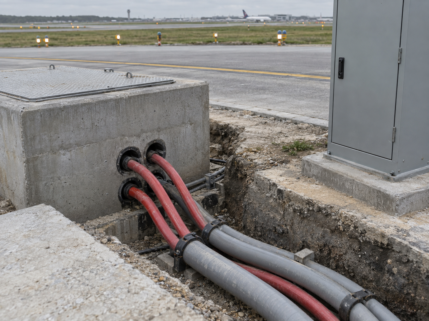 RG7H1R single-core HEPR cable in an airport electrical infrastructure setting