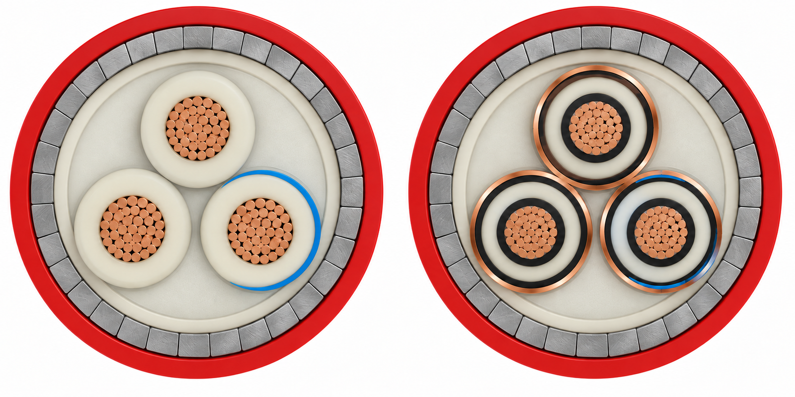 RG7OZR / RG7H1OZR armoured HEPR cable construction cross-section showing cores and layers