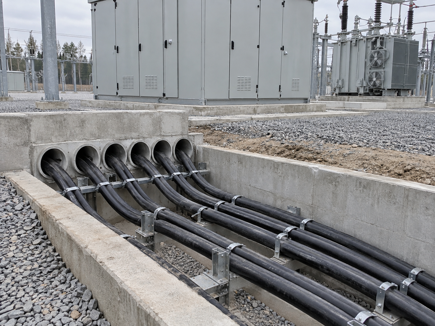 Type MV-105 15/35 kV EPR distribution cable, screened medium-voltage distribution cable at a substation