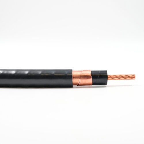 Type MV-105 EPR Copper-Tape-Screened Distribution Cable, 15 kV and 35 kV – product construction view Type MV-105 15/35 kV EPR distribution cable, sheath at left and conductor cutaway at right on white