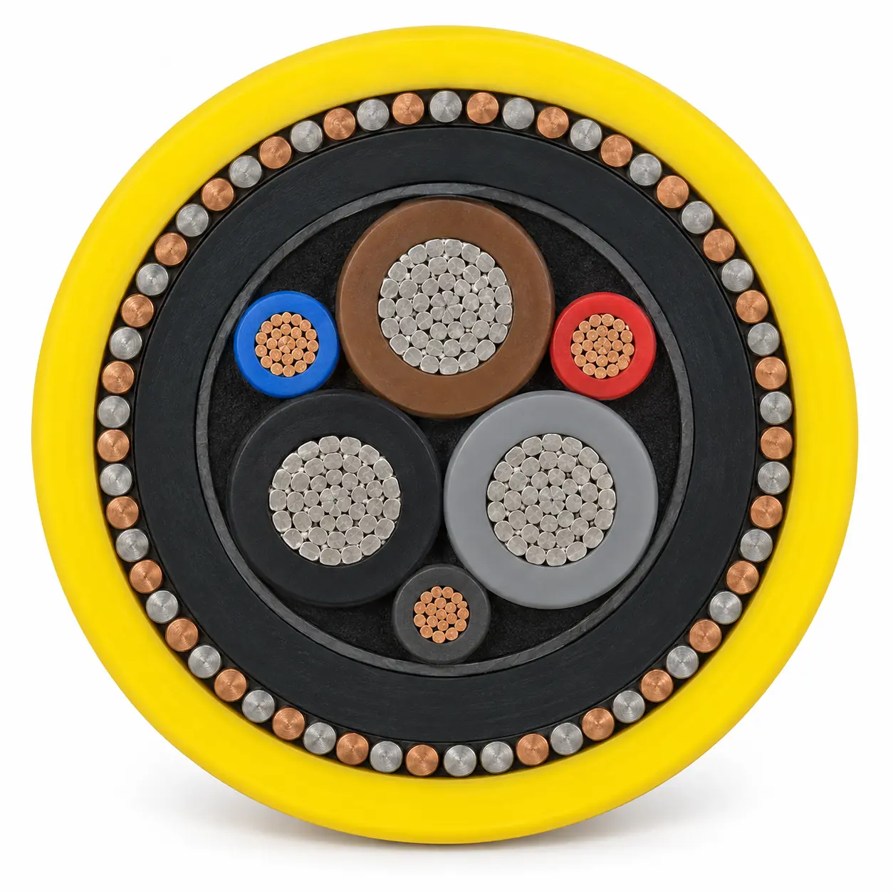 NSSHCGEOEU low-tensile cross-section with three working cores, two signalling cores and one monitoring core in the outer interstices