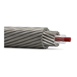 Schnittdarstellung eines Wireline-Kabels für Sauergasbedingungen mit Leiter, Isolierung und zwei Bewehrungslagen