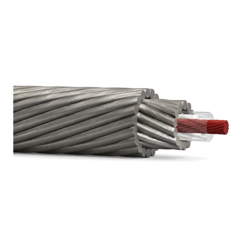 Sour service wireline cable cutaway showing conductor, insulation and double armour layers