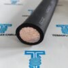 Cut end of TEBAOFLEX 535 kcmil DLO cable showing the fine-stranded conductor and black jacket
