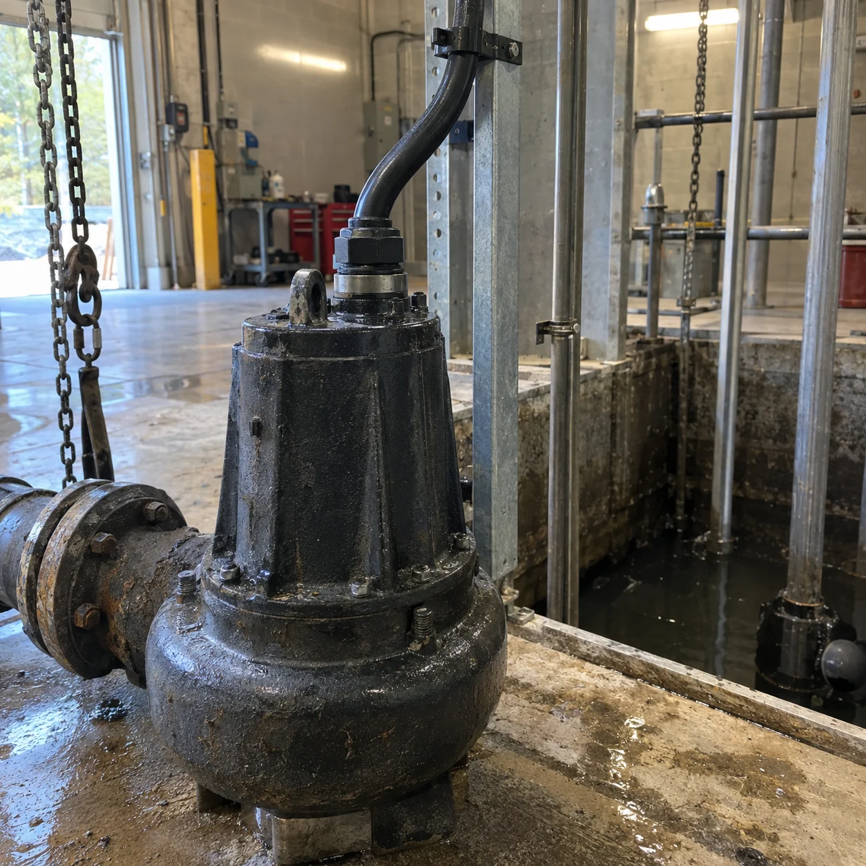 Illustrative composite cable entering a submersible pump through a cable gland
