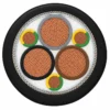 2YSLCYK-JB cable cross-section with three phase cores and three smaller green/yellow earth cores, foil and copper braid