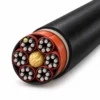 3GRDGÖU basket cable cutaway with six six-core bundles around an aramid support and black outer sheath