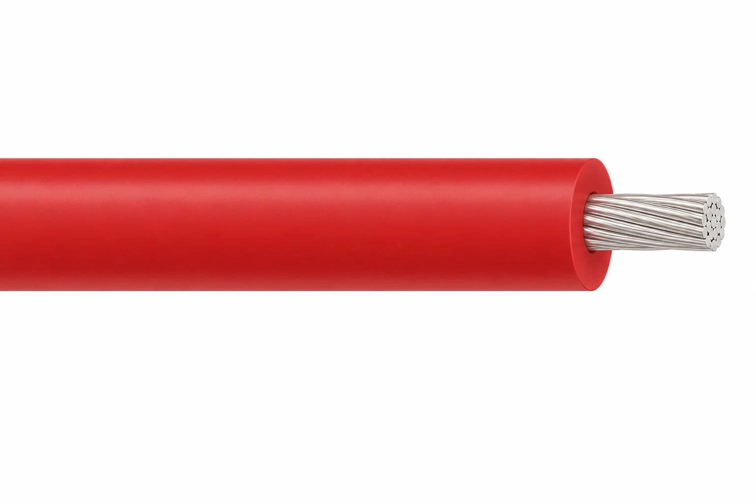 High voltage silicone wire with insulation stripped back to show its tinned copper conductor and silicone insulation