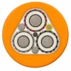 (N)TMCGEH3S 3+2+1 cable cross-section (N)TMCGEH3S cross-section showing three screened phases, two bare earth conductors and a yellow-insulated pilot