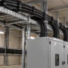 Медный силовой кабель NYY с изоляцией PVC 0.6/1 kV — применение Фиксированные силовые кабели NYY аккуратно закреплены на кабельном лотке в промышленном электрощитовом помещении.