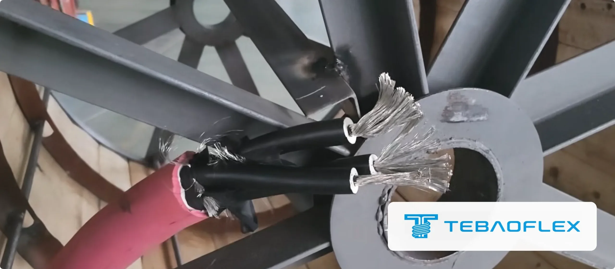 Conductor strands splayed at the cable end: tinned copper, silver along every strand