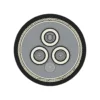 Hochspannungs-Tagebau-Schleppleitung UGF & UGEFP (3.6/6–6/10 kV) — Querschnitt Querschnitt der Tagebau-Schleppleitung UGF und UGEFP 3.6/6–6/10 kV mit drei dreifach extrudierten geschirmten EPR-Leistungsadern, einem im Zwickel liegenden verzinnten Kupfer-Schutzleiter und einem geflechtverstärkten Gummiaußenmantel