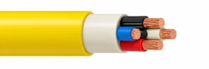 Cabo mineiro amarelo YnOGY 3 × 6 + 6 mm² com quatro condutores de cobre compactamente dispostos e bainhas PVC em degraus